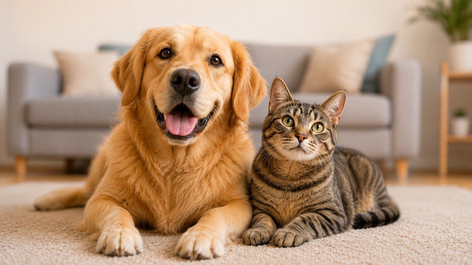 Cão e gato juntos em casa
